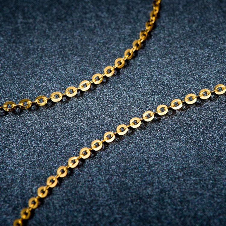 18K Gold O Chain Necklace AU750, Adjustable 40-50cm Flash O Link Collarbone Chain for Pendant