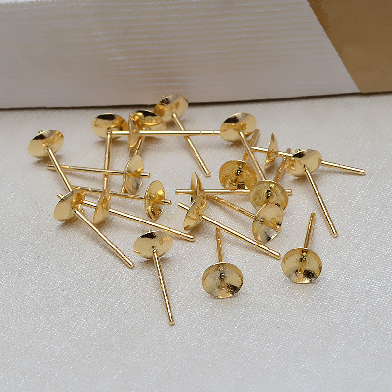 18k Solid Gold Posts and Cups with Backings for Pearl Stud Earrings