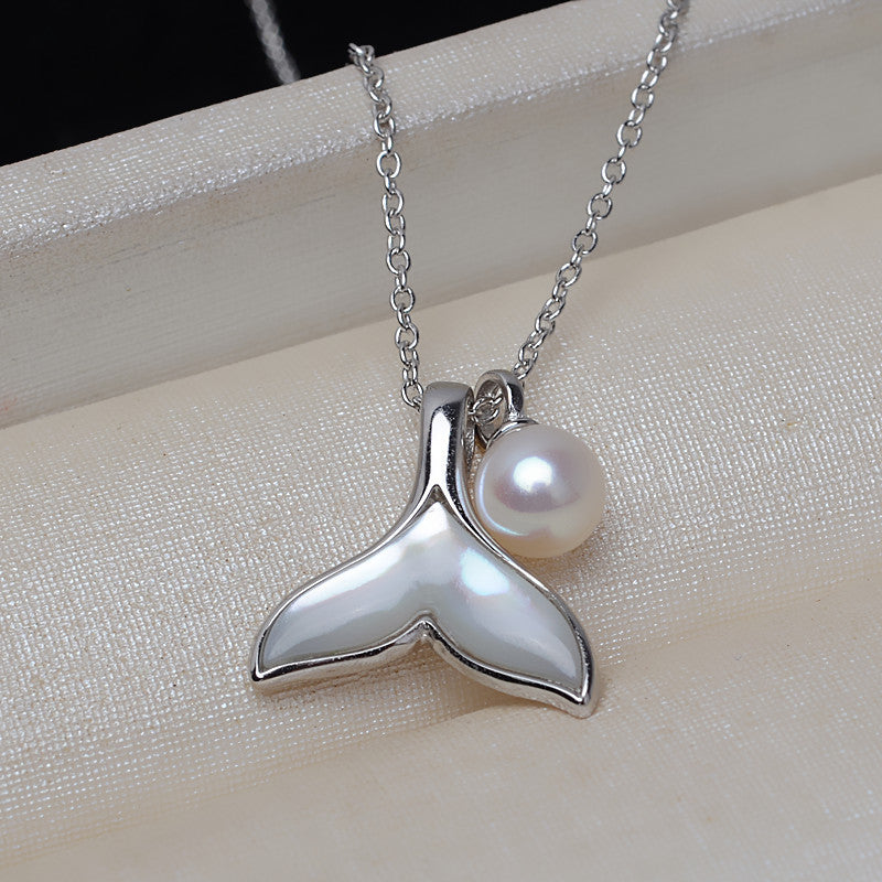 S925 silver mermaid tail shell pearl setting for 5-7mm pearl