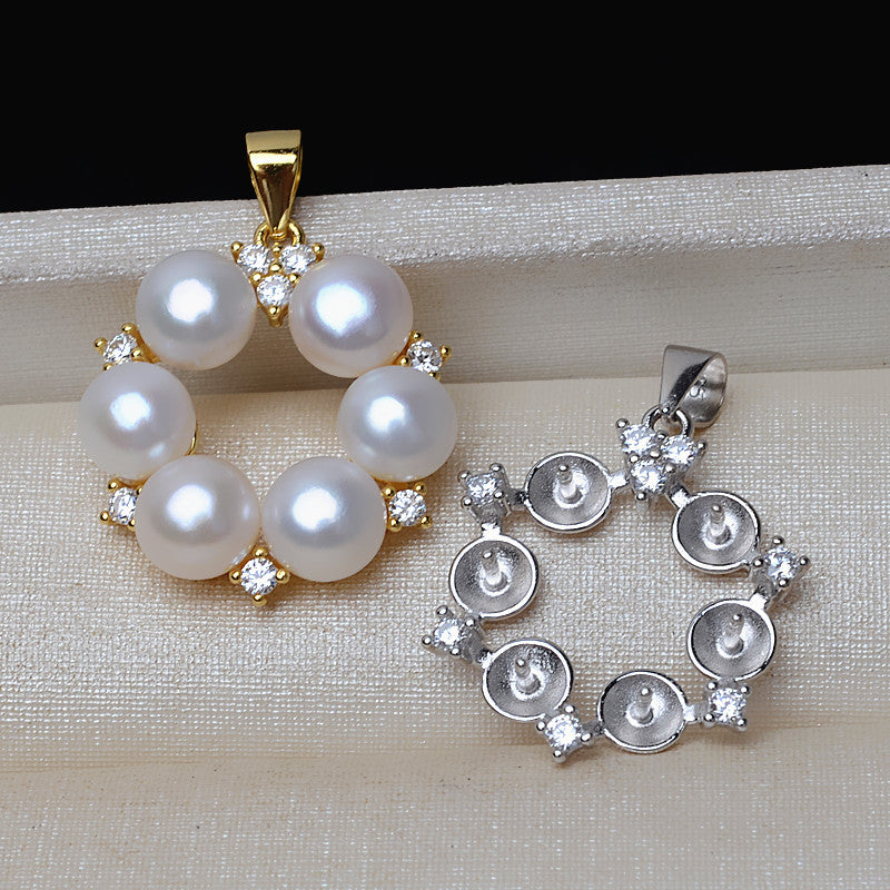 S925 Sterling silver flower pearl pendant setting