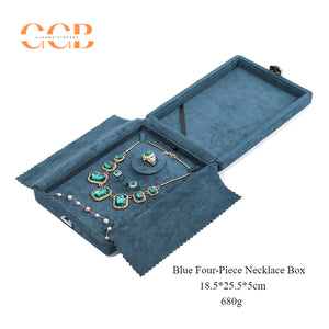 Rectangle blue microfiber chain snap box for loose diamond and gemstone storage