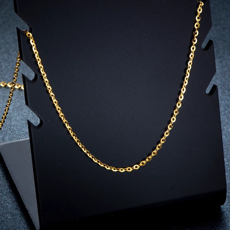 18K Gold O Chain Necklace AU750, Adjustable 40-50cm Flash O Link Collarbone Chain for Pendant