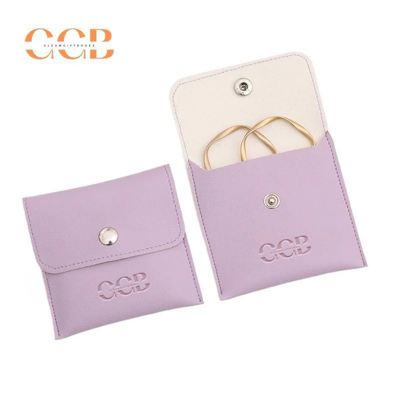 10Pcs Purple PU Leather Jewelry Snap Pouches