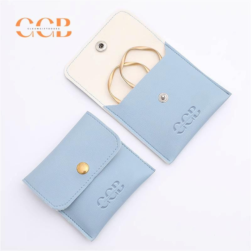 10pcs Blue PU Leather Jewelry Snap Bags