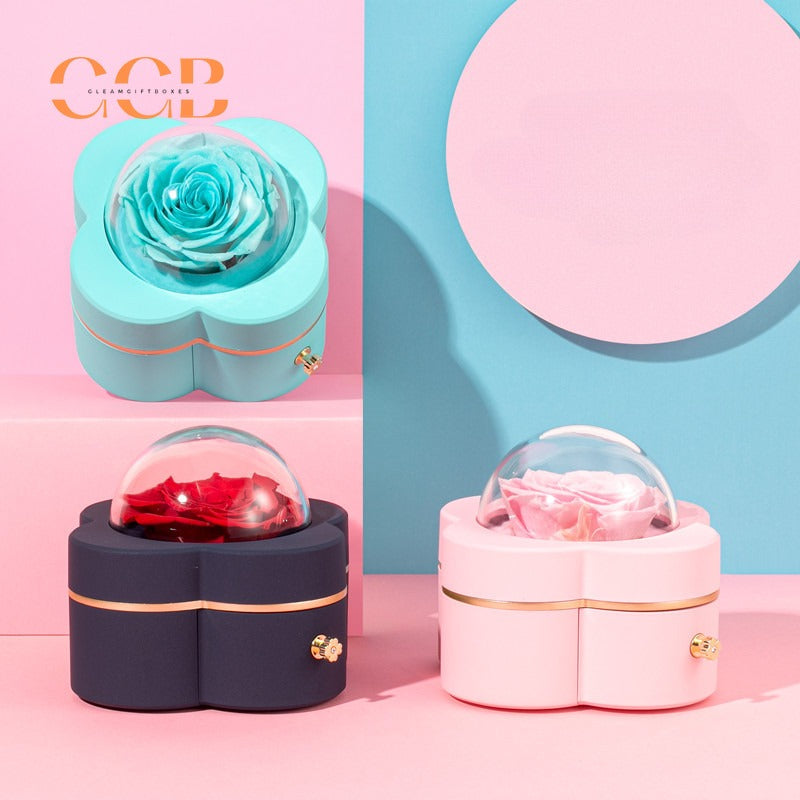 Preserved Four-Leaf Clover Flower Ring or Pendant Jewelry Box