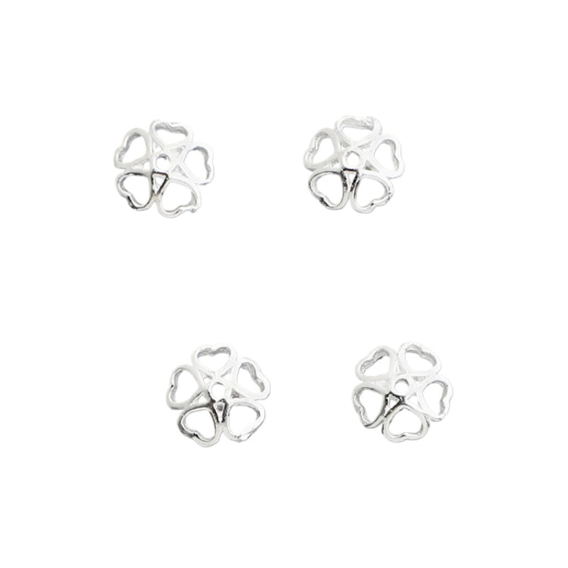10pcs S925 Sterling Silver Heart Flower Bead Cap