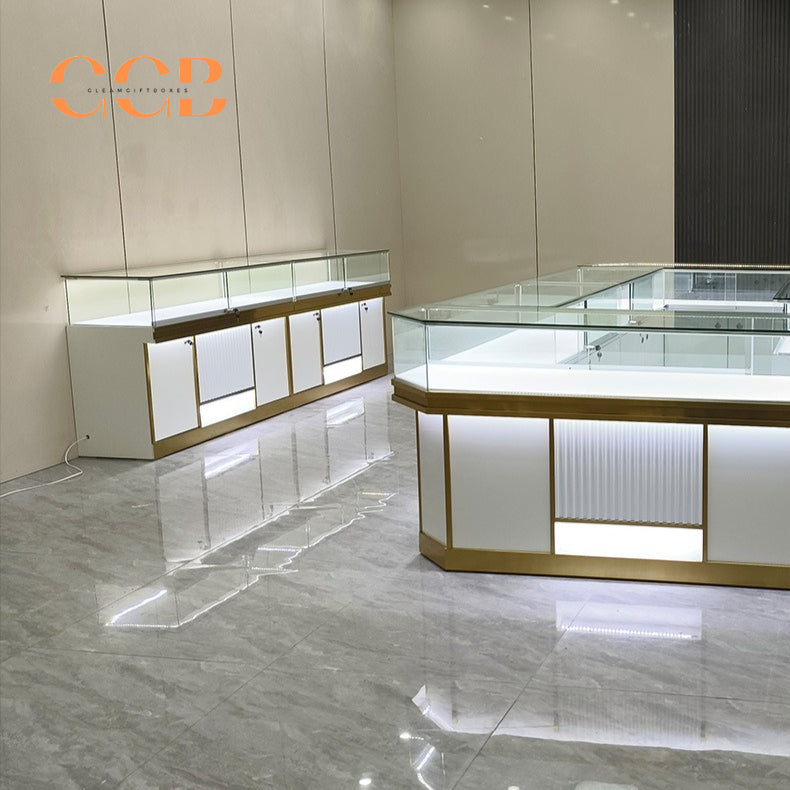 Luxury Glass Jewelry Display Cabinet, Floor Standing Storage with Drawers, Showcase for Jewelry Stores
