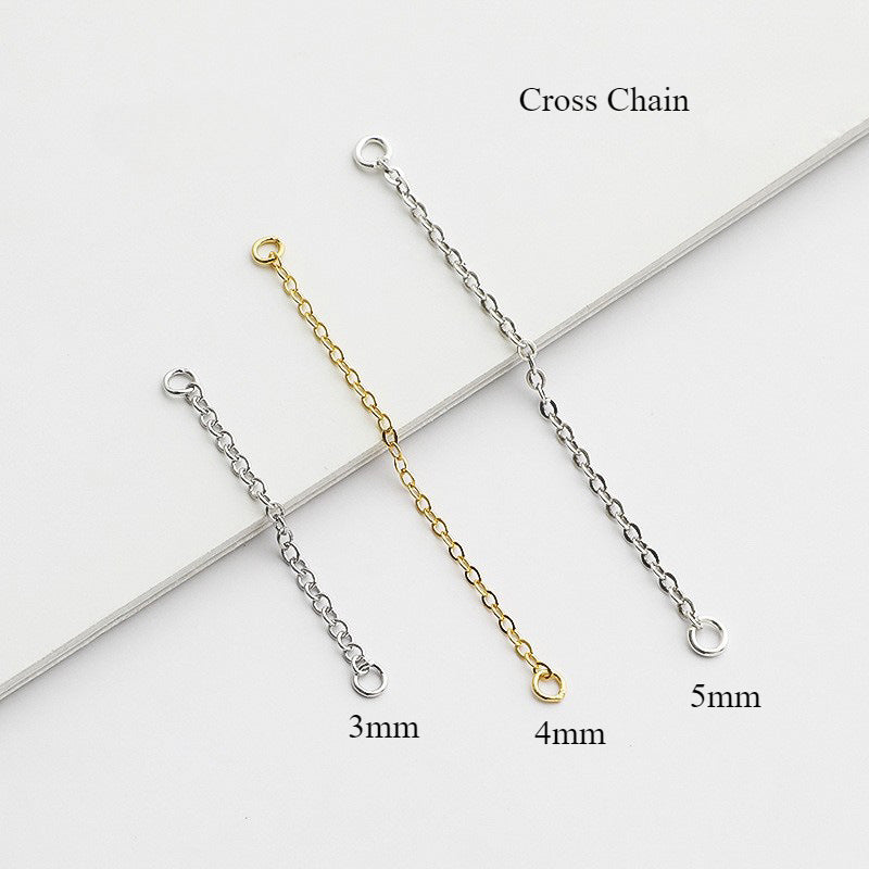 10pcs S925 Sterling Silver Cross Chain Extension Box Chain  3-5cm