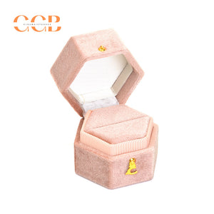 Hexagon Velvet Ring Box Green Wedding Proposal Ring Box