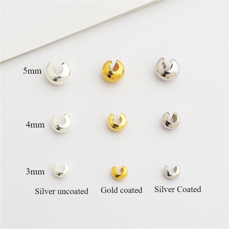 10pcs S925 Sterling Silver Crimp Beads, 3mm 4mm 5mm DIY Jewelry Bead Caps
