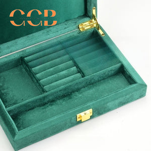 Velvet Jewelry Box with Gold Clasp, Multi-Compartment Organizer for Rings, Earrings & Necklaces, Vanity & Drawer Storage