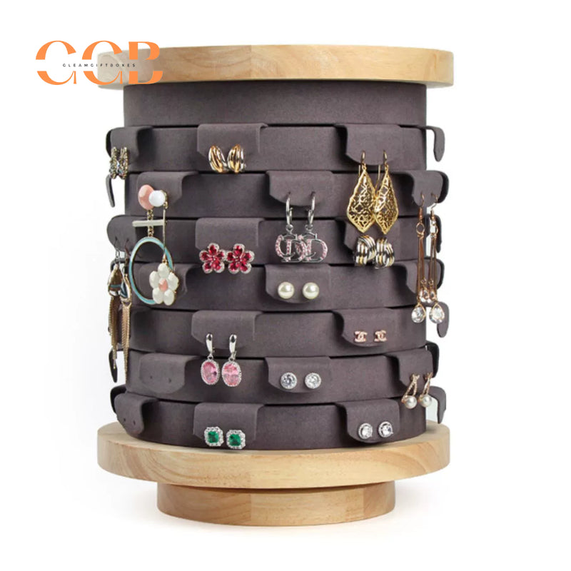 Rotating Wooden Earring Display Stand, Multi-Layer Jewelry Organizer