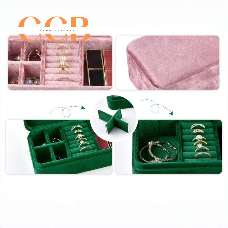 Velvet Multi-Compartment Jewelry Box, Organizer for Rings, Earrings & Necklaces, Vanity & Travel Storage