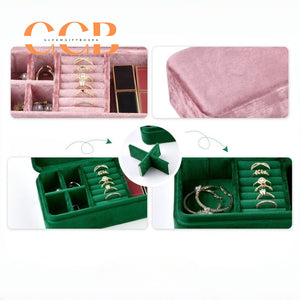 Velvet Multi-Compartment Jewelry Box, Organizer for Rings, Earrings & Necklaces, Vanity & Travel Storage