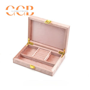 Velvet Jewelry Box with Gold Clasp, Multi-Compartment Organizer for Rings, Earrings & Necklaces, Vanity & Drawer Storage