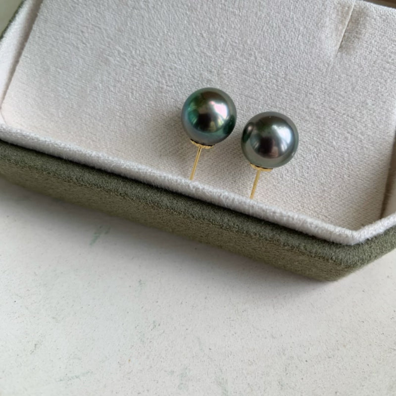 3A Tahitian Black Pearl Earrings 8–14mm in 18K Gold for Women