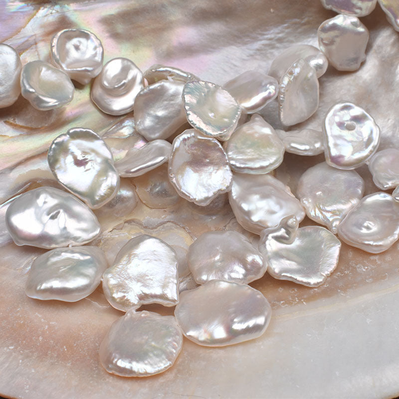 4A 14–16mm Petal Baroque Pearls, Flat Irregular Multi-Hole Beads