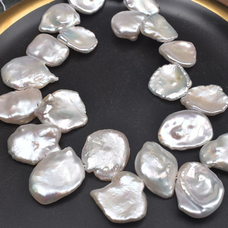 4A 14–16mm Petal Baroque Pearls, Flat Irregular Multi-Hole Beads