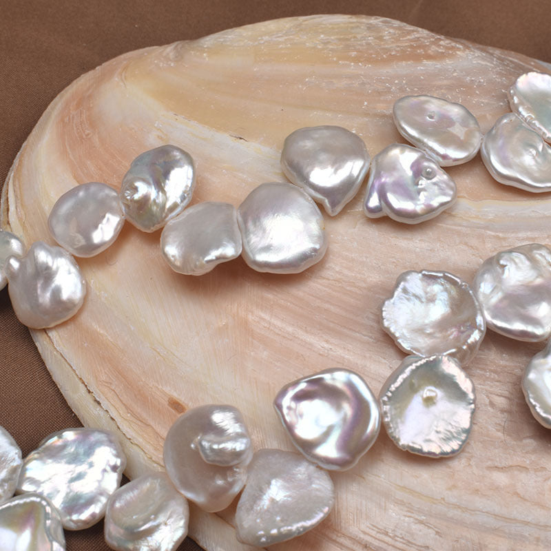 4A 14–16mm Petal Baroque Pearls, Flat Irregular Multi-Hole Beads