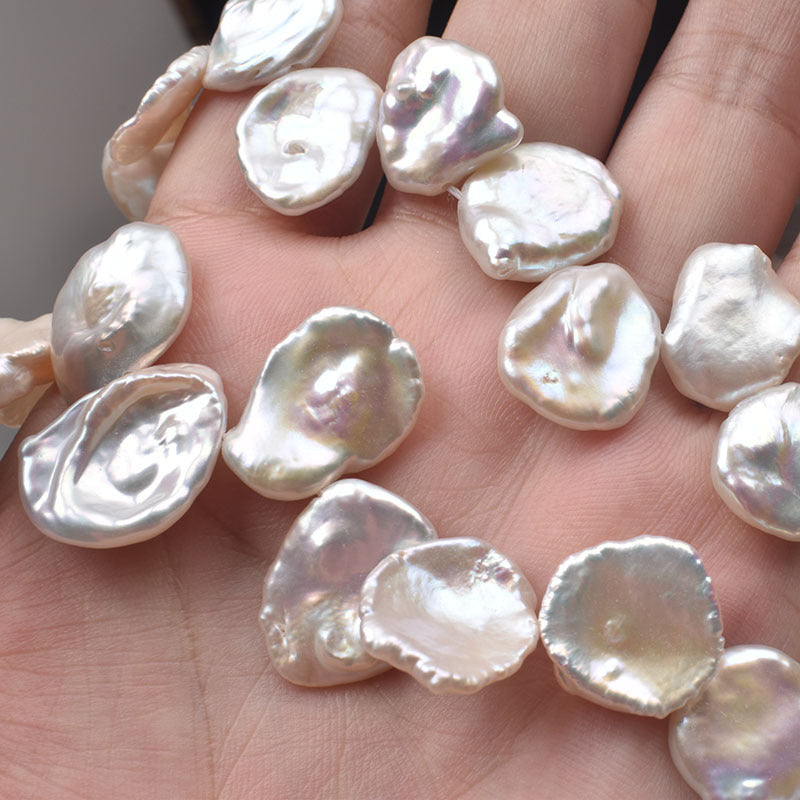 4A 14–16mm Petal Baroque Pearls, Flat Irregular Multi-Hole Beads