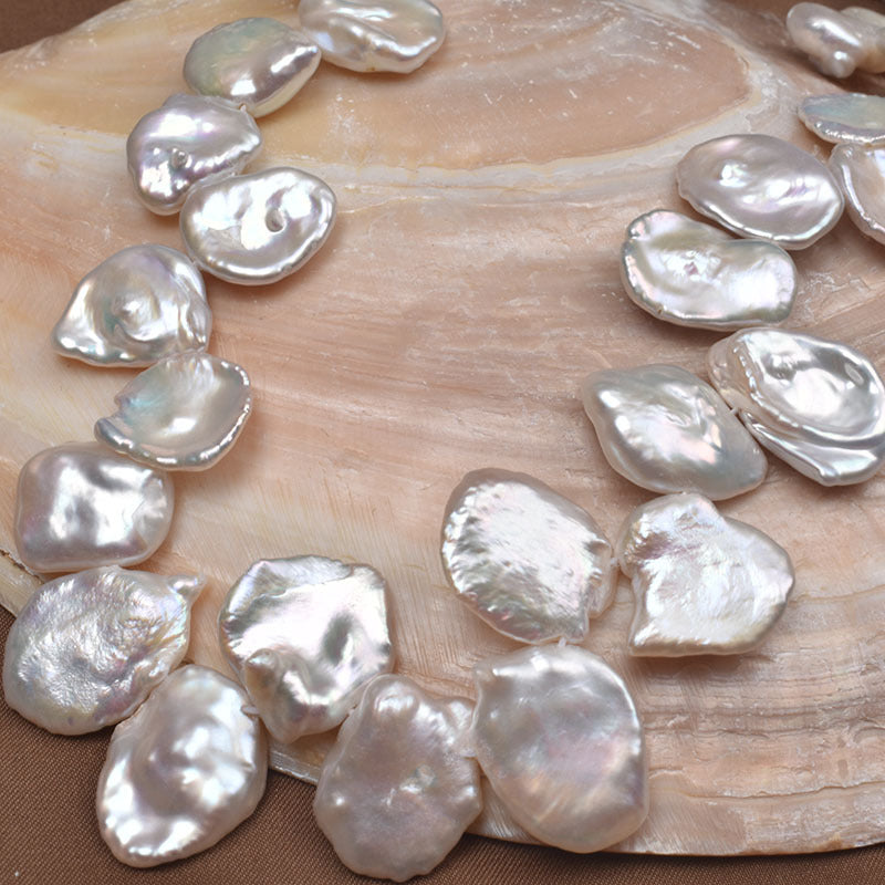 4A 14–16mm Petal Baroque Pearls, Flat Irregular Multi-Hole Beads