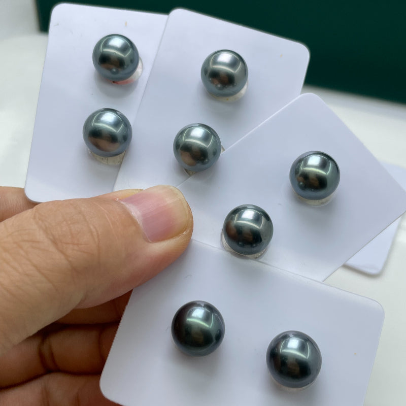 3A 8-14mm Tahitian Pearl, Natural Round Loose Pearl with Strong Luster Slight Blemish, Undrilled Half Drilled 1mm or Fully Drilled 0.7mm