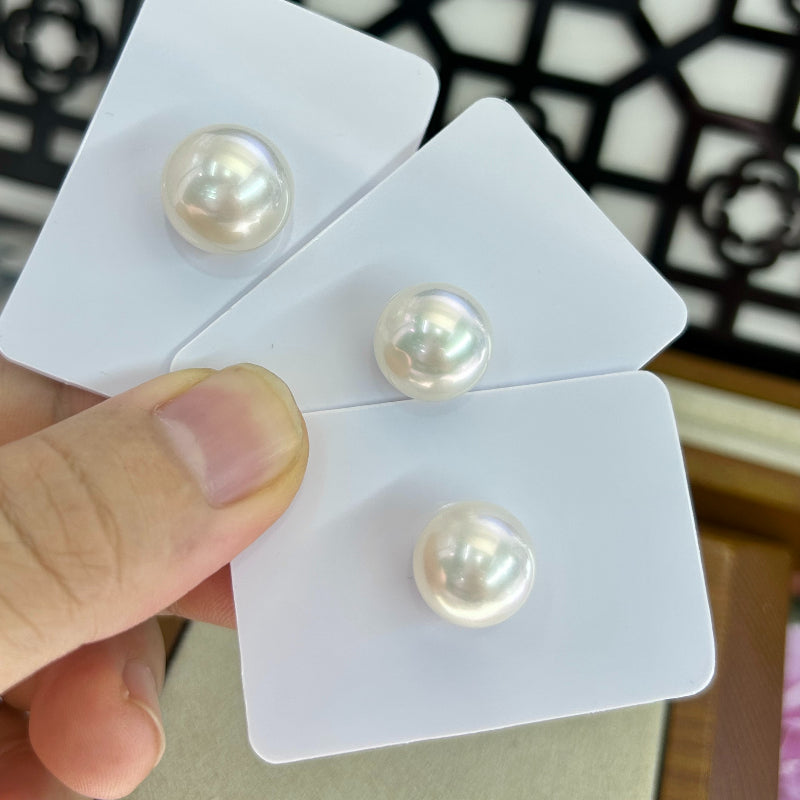 4A 8-14mm Australian South Sea White Pearl, Natural Round Undrilled Loose Pearl for Custom Jewelry, Strong Cool White Luster Near Flawless