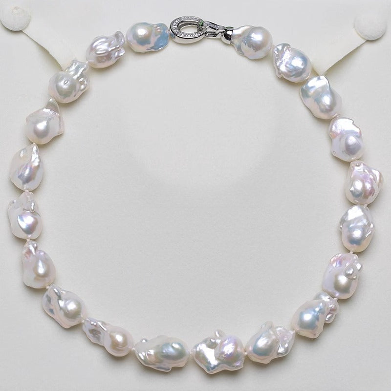 5A 9-15mm Small White Baroque Pearl Necklace, 40cm Natural Iridescent Freshwater Pearl Strand in Sterling Silver, Pearl Wholesale Bulk