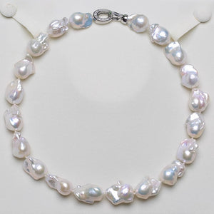 5A 9-15mm Small White Baroque Pearl Necklace, 40cm Natural Iridescent Freshwater Pearl Strand in Sterling Silver, Pearl Wholesale Bulk
