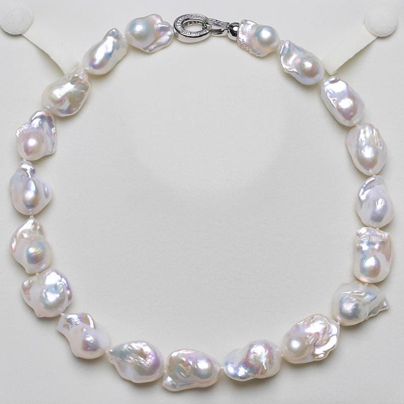 5A 9-15mm Small White Baroque Pearl Necklace, 40cm Natural Iridescent Freshwater Pearl Strand in Sterling Silver, Pearl Wholesale Bulk