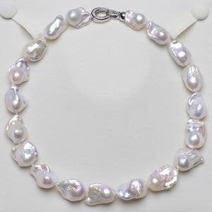 5A 9-15mm Small White Baroque Pearl Necklace, 40cm Natural Iridescent Freshwater Pearl Strand in Sterling Silver, Pearl Wholesale Bulk