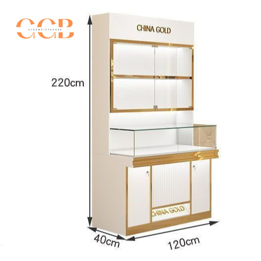Upright Luxury Glass Jewelry Display Cabinet, Floor Standing Storage with Drawers, Showcase for Jewelry Stores