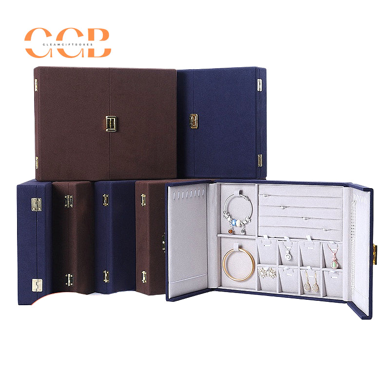Double Folding Jewelry Display Tray Organizer, Velvet Storage Box