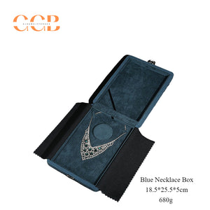 Rectangle blue microfiber chain snap box for loose diamond and gemstone storage