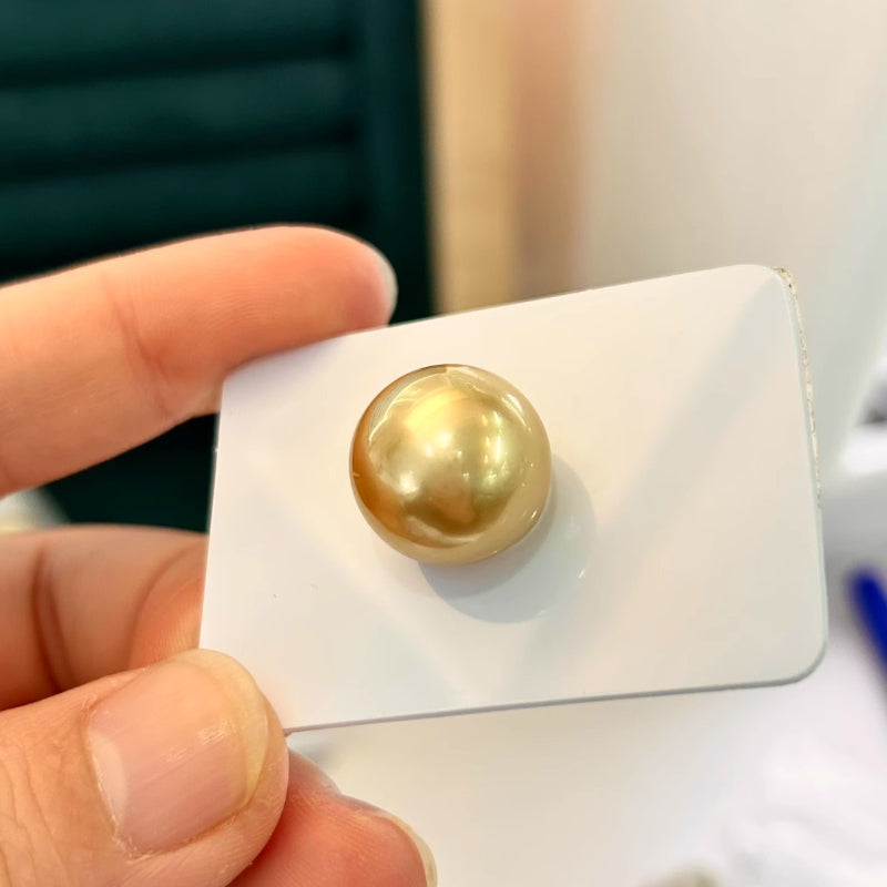 3A 15-16mm Medium Golden South Sea Pearl, Nearly Round Loose Pearl with Mirror Strong Luster, Slight Blemish, Single Bead for Jewelry