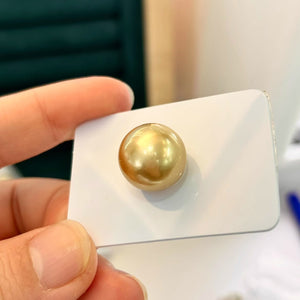 3A 15-16mm Medium Golden South Sea Pearl, Nearly Round Loose Pearl with Mirror Strong Luster, Slight Blemish, Single Bead for Jewelry