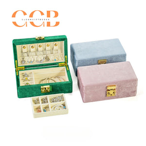 Velvet Jewelry Box with Lock, Multi-Compartment Organizer with Earring Hooks, Ring Slots & Necklace Pouch, Vanity & Travel Storage