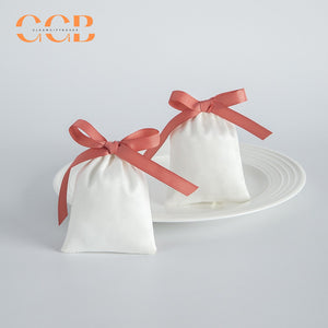 20pcs white jewelry pouch with pink bow, luxury drawstring gift bags for rings earrings necklaces, elegant jewelry packaging set