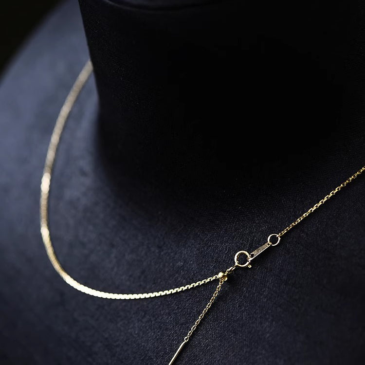 18K Gold Chain Necklace AU750, Adjustable Prime Cross Collarbone Chain Pin Style for Floating Pearl Pendant
