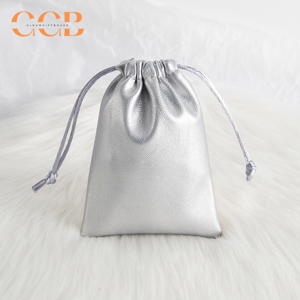 20pcs PU silver jewelry pouch set, metallic drawstring bags for rings earrings necklaces, luxury jewelry packaging gift pouches