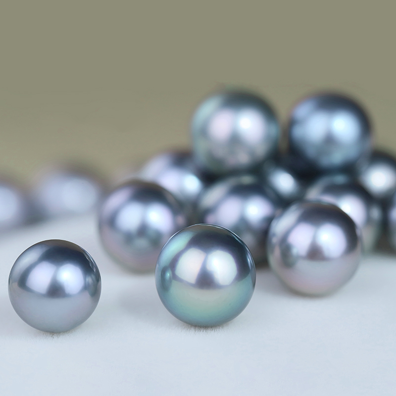 5A 9–14mm Matched Round Tahitian Pearl Pair, Platinum Grey Beads