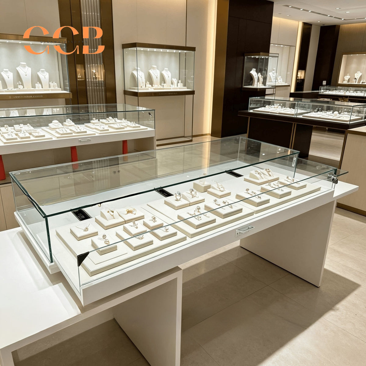 Glass Jewellery Display Cabinet with LED Light Option, Collectibles Display Case, Curio Display Cabinet, Lockable Showcase, Retail Display