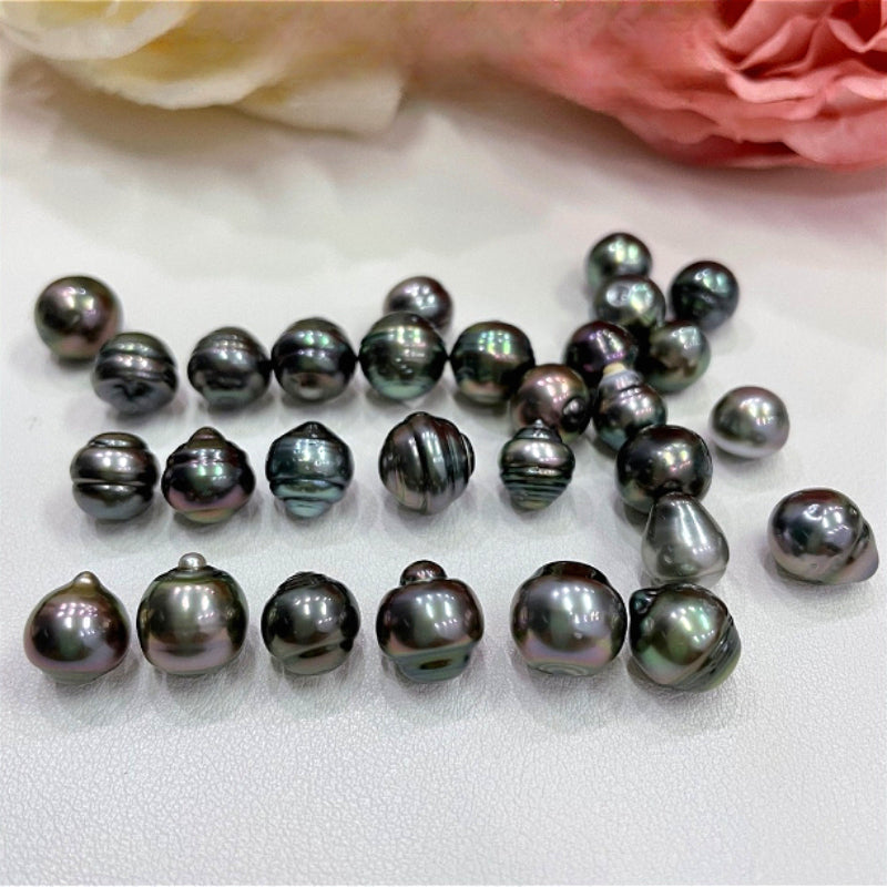 3A Multicolor Tahitian Baroque Drop Pearl Undrilled, Peacock Green Iridescent Rippled Nacre Pearl for DIY Ring Necklace Earrings