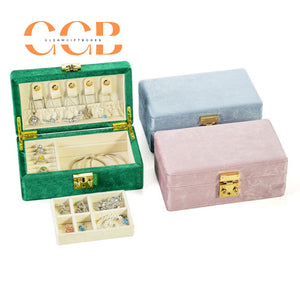 Velvet Jewelry Box with Lock, Multi-Compartment Organizer with Earring Hooks, Ring Slots & Necklace Pouch, Vanity & Travel Storage