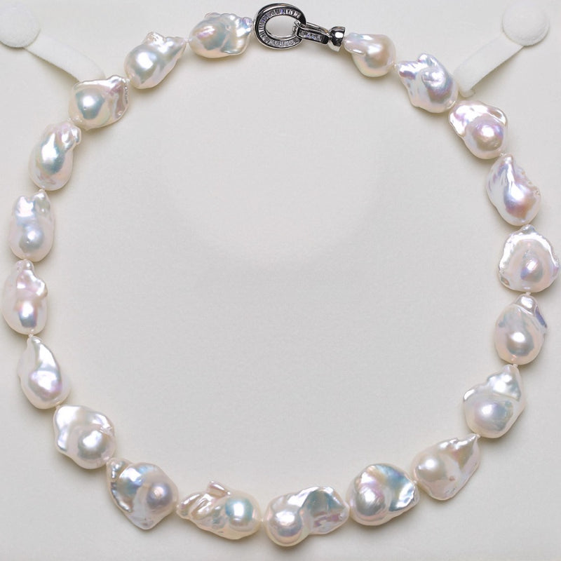 5A 9-15mm Small White Baroque Pearl Necklace, 40cm Natural Iridescent Freshwater Pearl Strand in Sterling Silver, Pearl Wholesale Bulk
