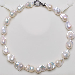 5A 9-15mm Small White Baroque Pearl Necklace, 40cm Natural Iridescent Freshwater Pearl Strand in Sterling Silver, Pearl Wholesale Bulk