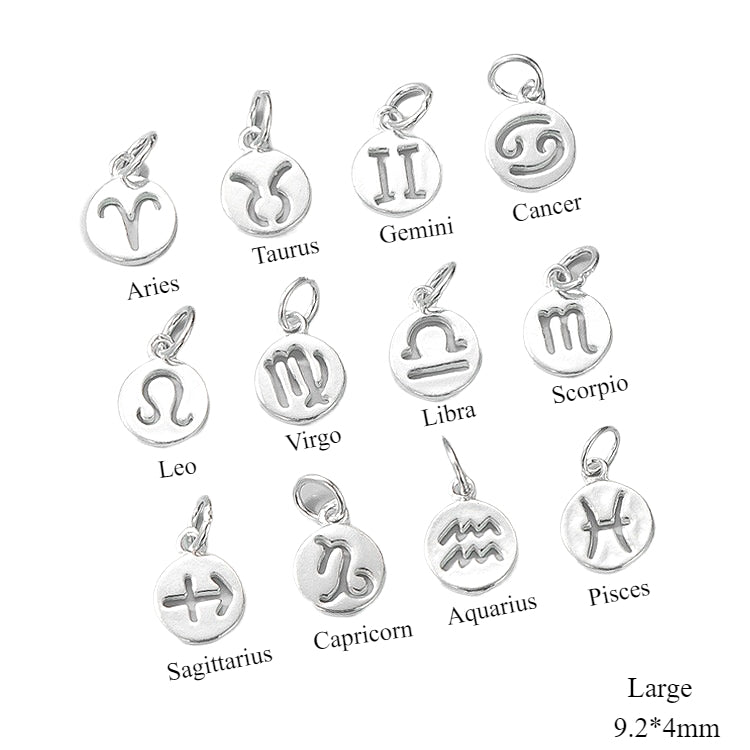 S925 Sterling Silver Twelve Constellation Pendant, DIY Beaded Rope Bracelet Necklace Accessories, 8.2mm & 9.2mm