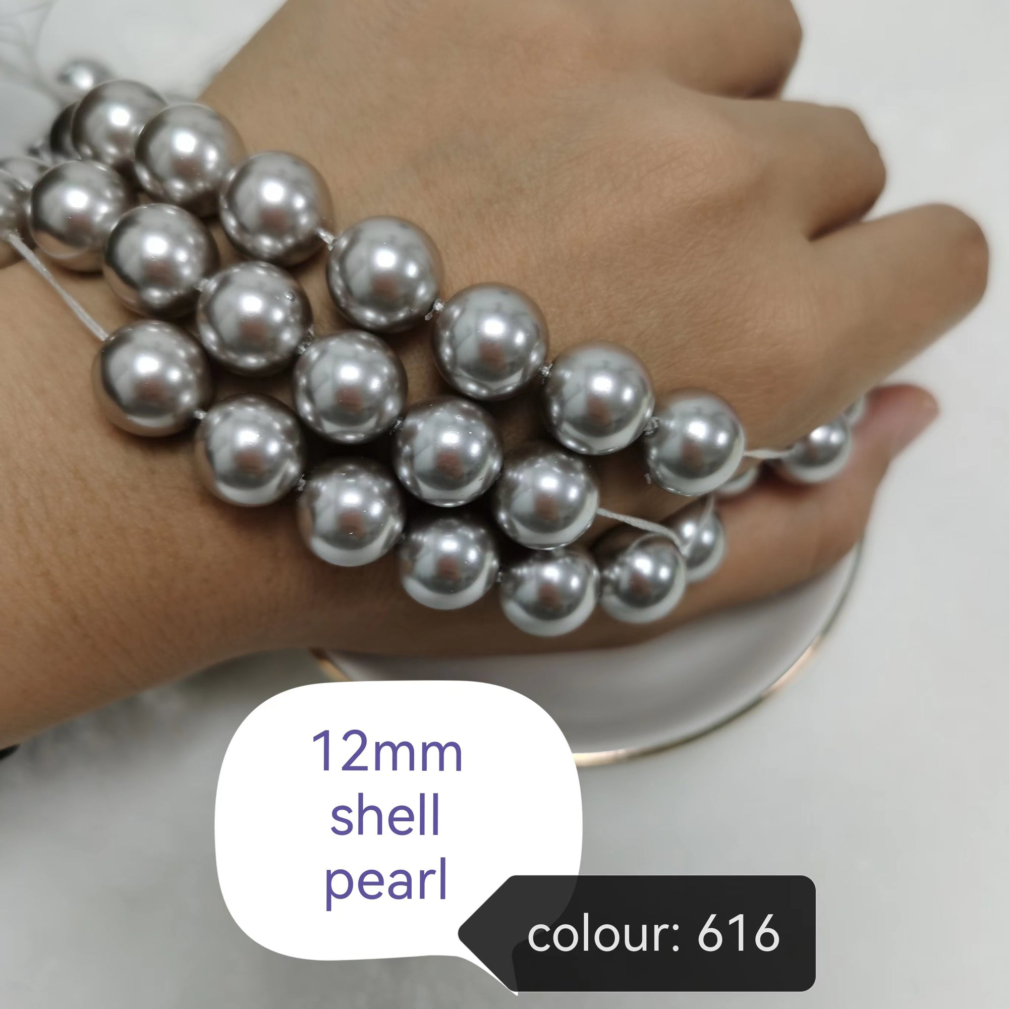 12mm Silver Shell Pearls