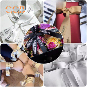 Custom Grosgrain Satin Ribbon with Gold Foil Logo, Personalized Name Printing, Gift Packaging Ribbon for Flowers and Boxes
