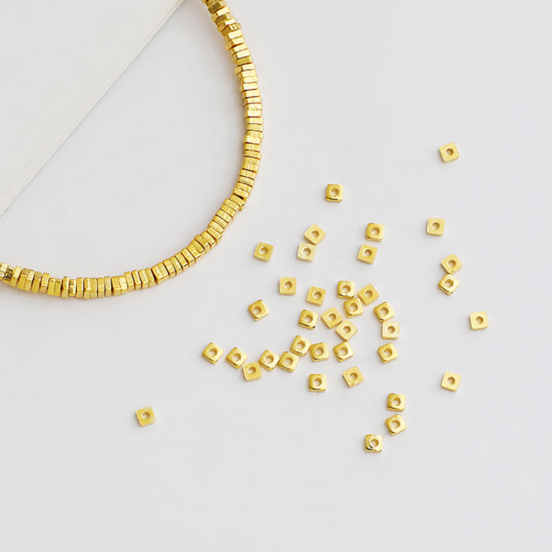 10pcs 1.5-2mm S925 Silver Gold-Plated Square Spacer Beads
